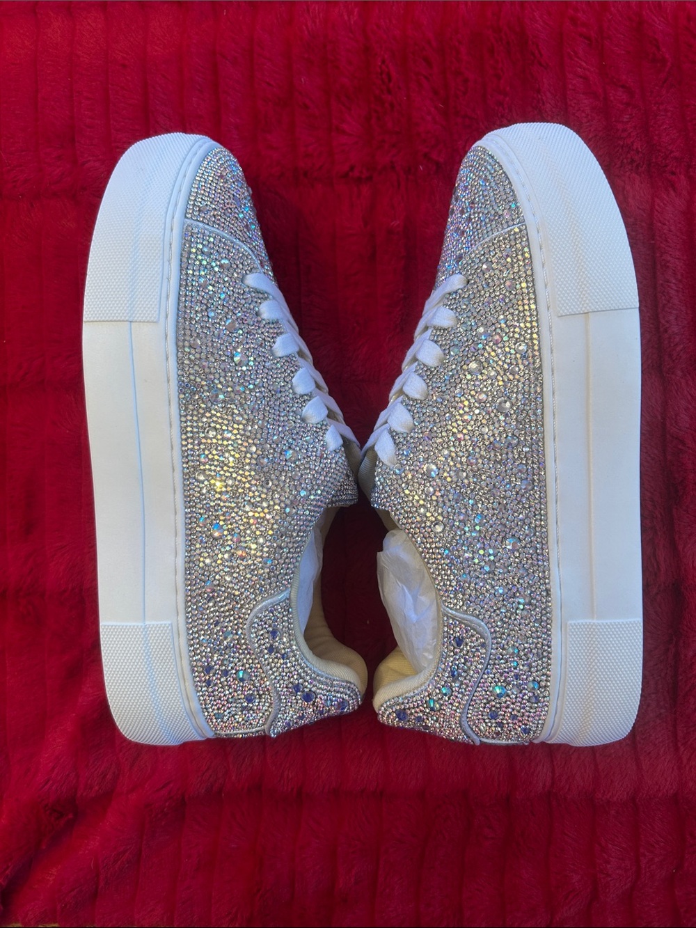 Betsey Johnson Silver Rhinestone Platform Lace-Up Sneakers